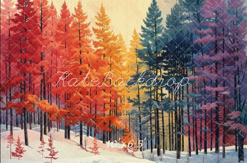 Rainbow Pine Forest Snow Foto Achtergrond Designed by Megan Leigh Photography