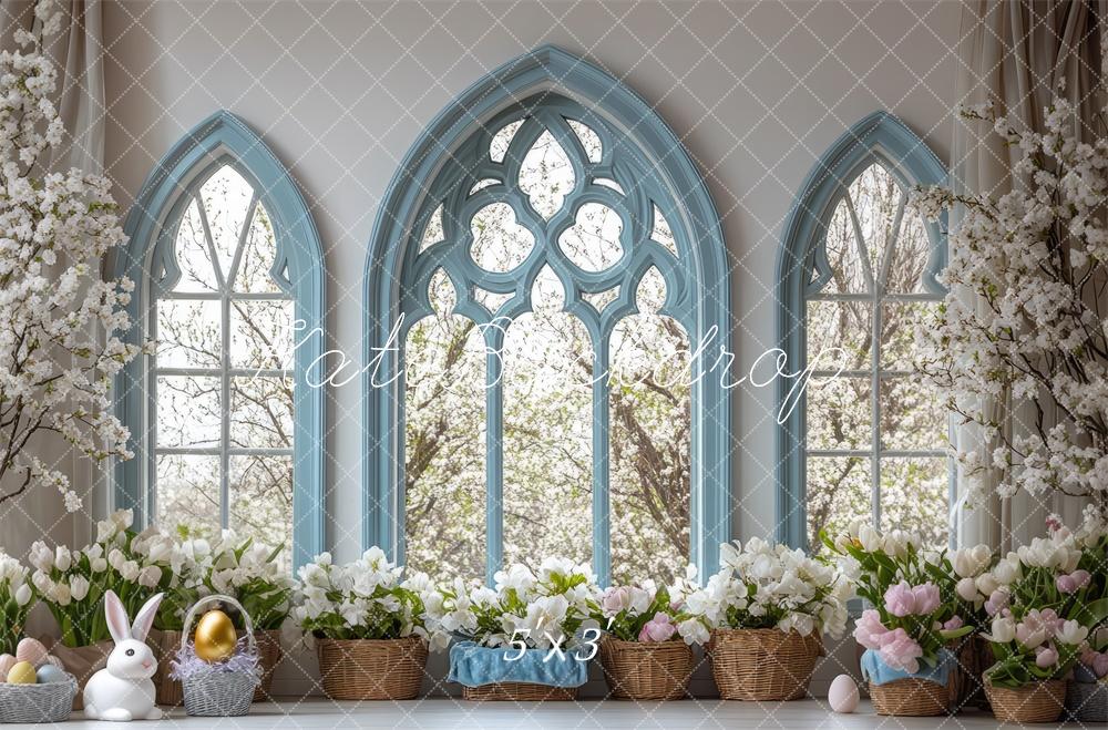 Kate Easter Bunny Floral Retro Window Backdrop Designed by Mini MakeBelieve