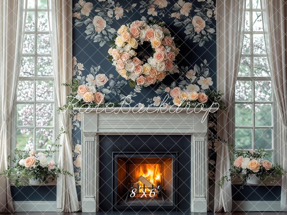 Kate Spring Floral Fireplace Window Backdrop Designed by Mini MakeBelieve