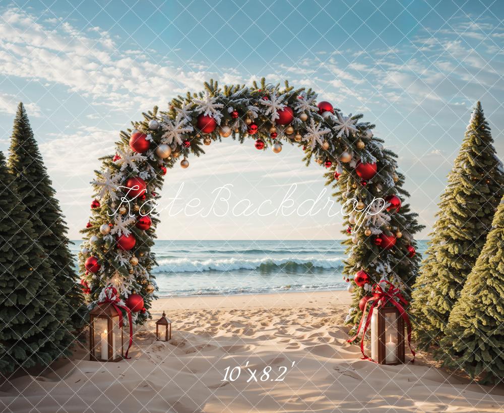 Fondo de playa con arco de árbol de Navidad Designed by Emetselch