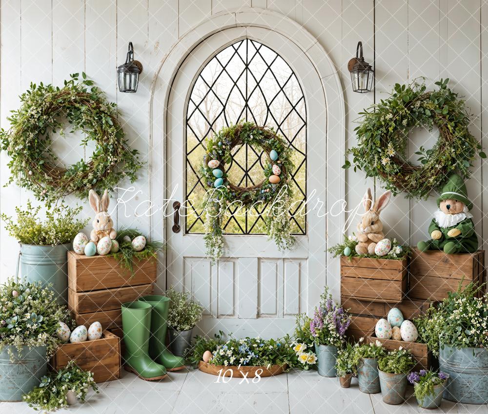 Kate Easter Bunny Spring Wreath Rustic Backdrop Designed by Emetselch