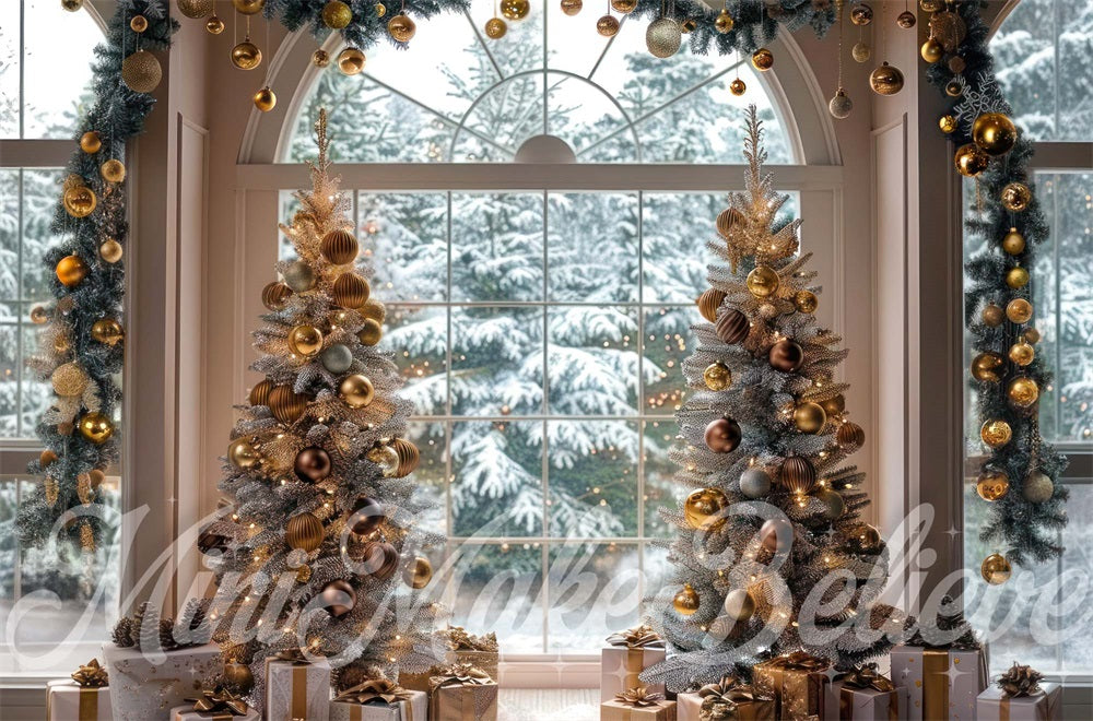 Kate Winter Christmas Beige Arched Window Backdrop Designed by Mini MakeBelieve