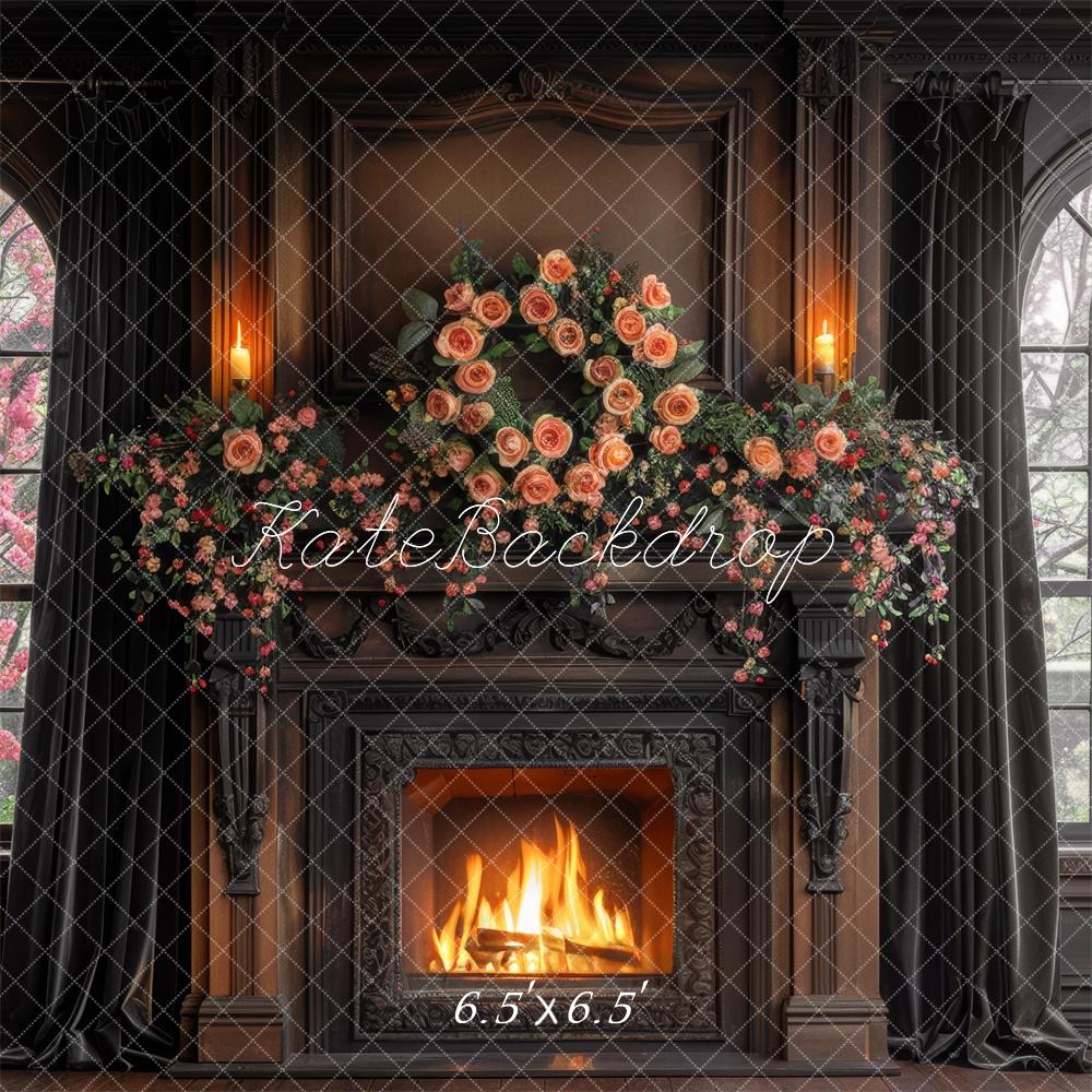 Kate Rose Brown Wooden Fireplace Backdrop Designed by Mini MakeBelieve