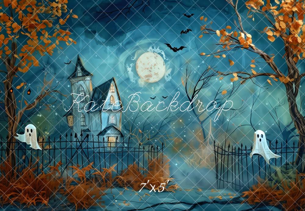 Halloween Cartoon Night Haunted House Foto Achtergrond Designed by Patty Robert