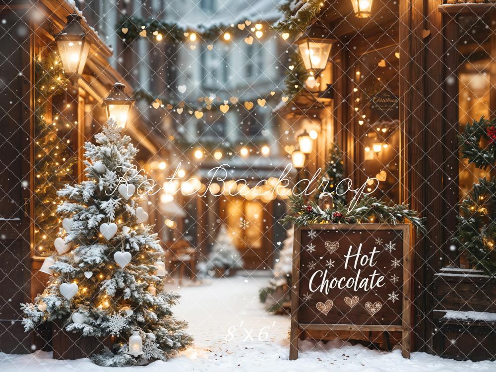 Kate Christmas Hot Chocolate Shop Bokeh Backdrop Designed by Emetselch