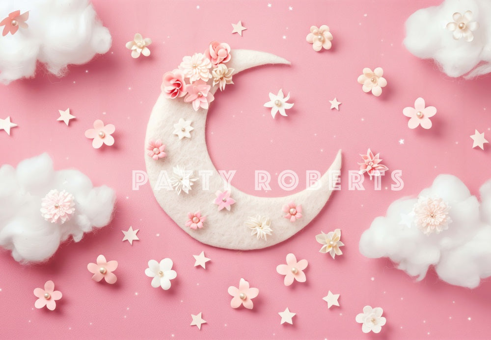 Kate Cake Smash Pink Moon And Flowers Clouds Backdrop Designed by Patty Robert