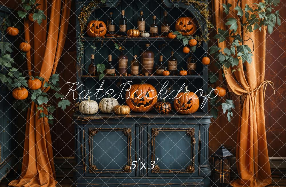 Kate Halloween Indoor Pumpkin Dark Green Retro Cabinet Backdrop Designed by Emetselch