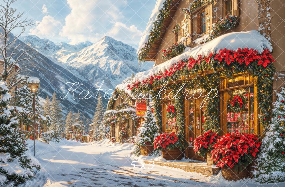 Kate Christmas Village Snowy House Mountain Backdrop Designed by Emetselch