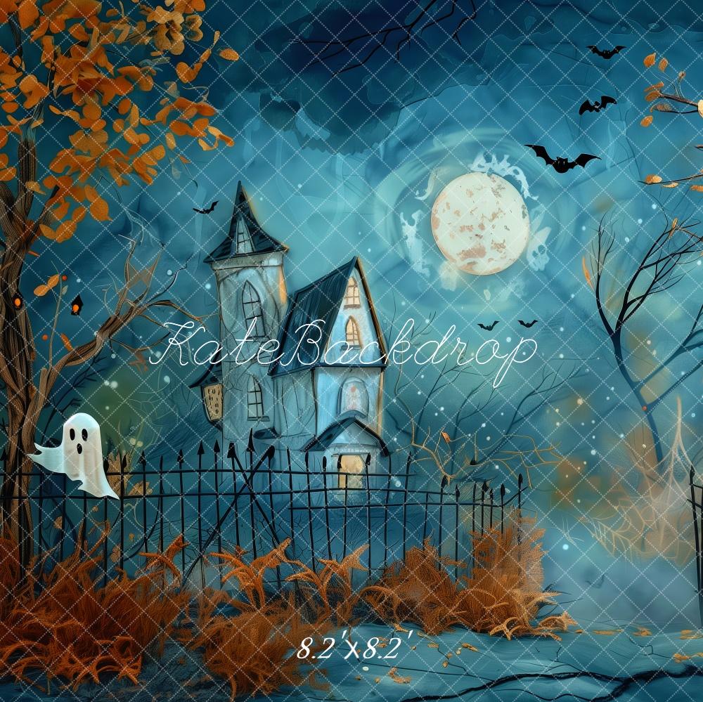 Kate Halloween Cartoon Night Haunted House Backdrop Designed by Patty Robert