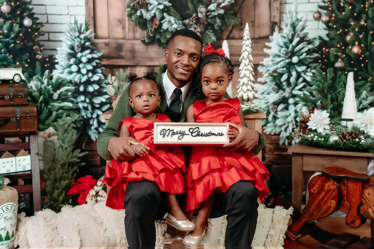 Kate Christmas Brown Wooden Barn Door Backdrop Designed by Emetselch