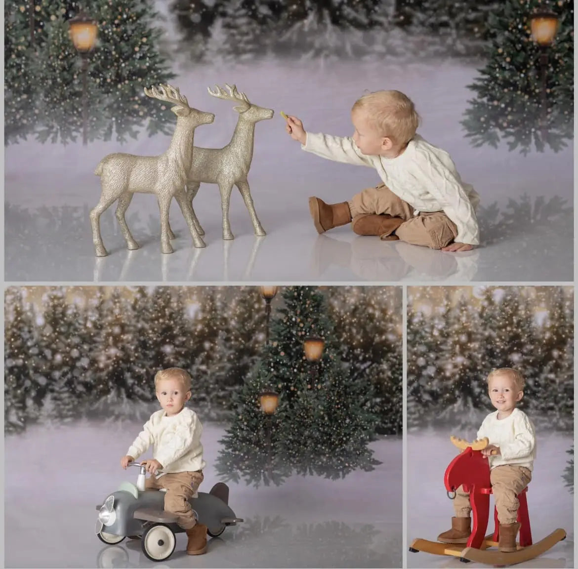 Fondo de luces de bosque nevado de Navidad para fotografía