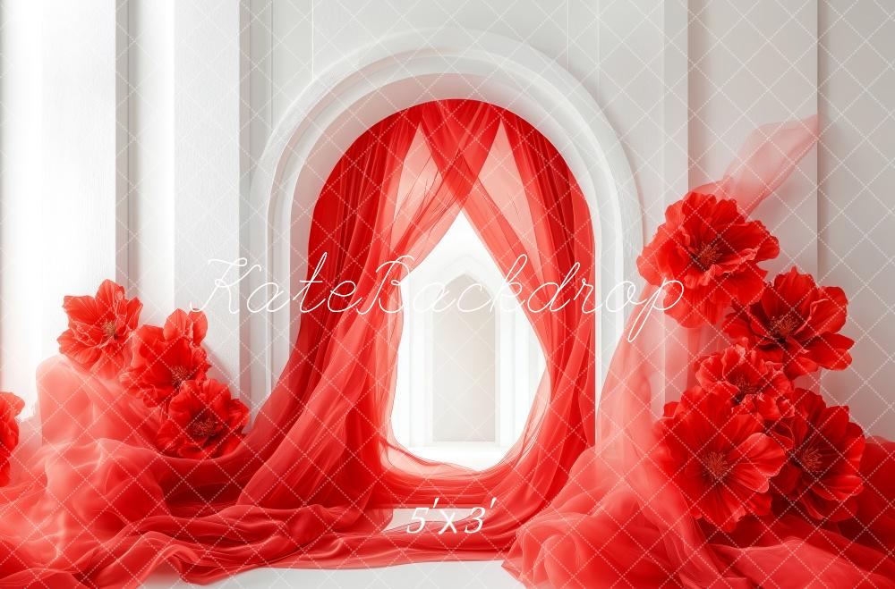 Kate Valentine Red Draped Arch Floral Backdrop Designed by Patty Roberts