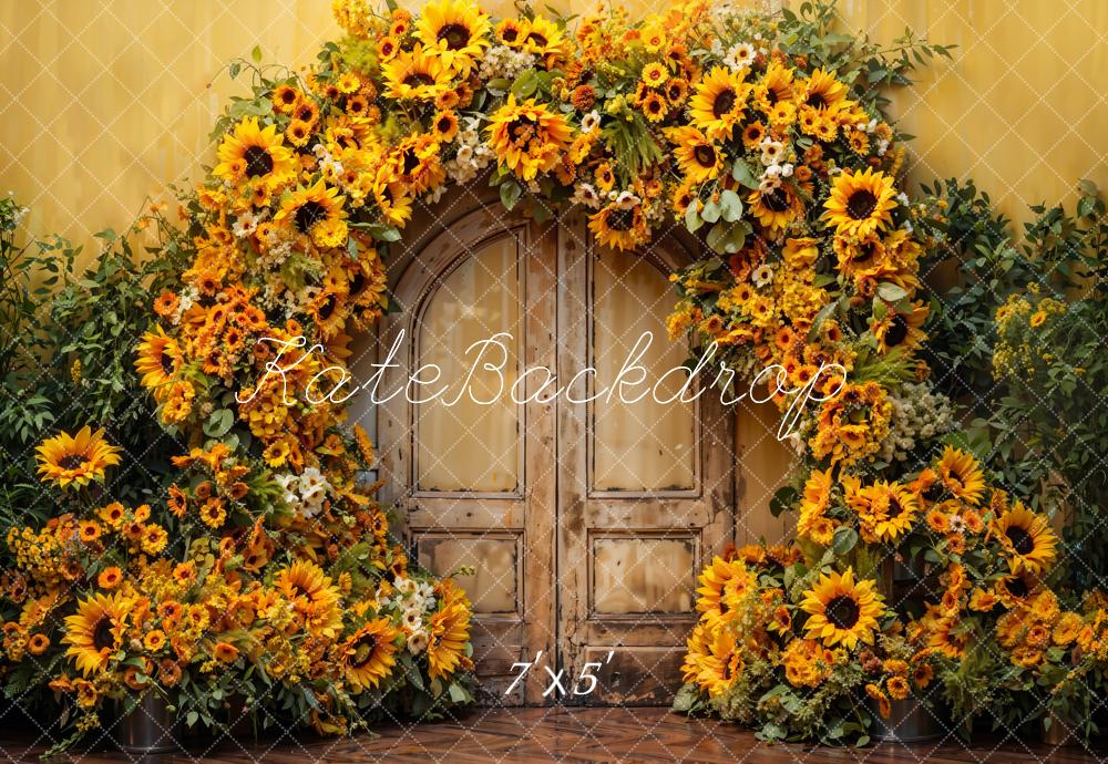 Kate Fall Sunflower Arch Brown Wooden Door Backdrop Designed by Emetselch