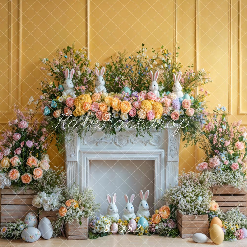 Kate Easter Bunny Flower Fireplace Backdrop Designed by Emetselch