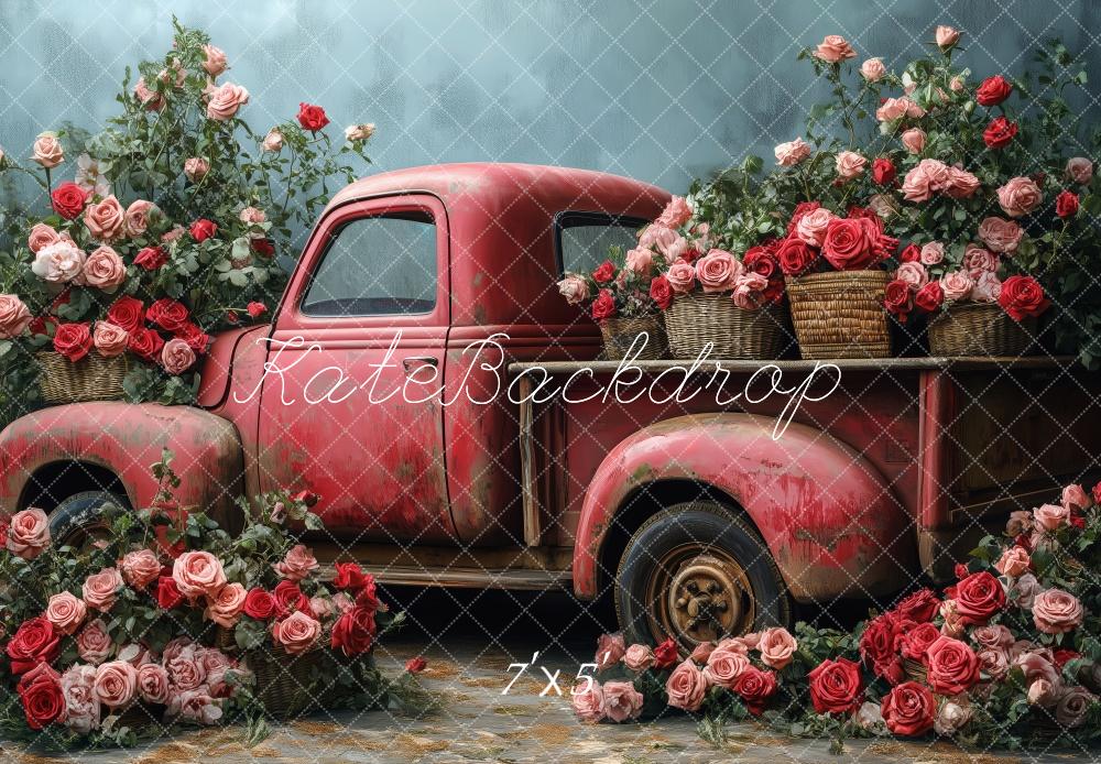 Kate Valentine Vintage Truck Roses Backdrop Designed by Patty Roberts