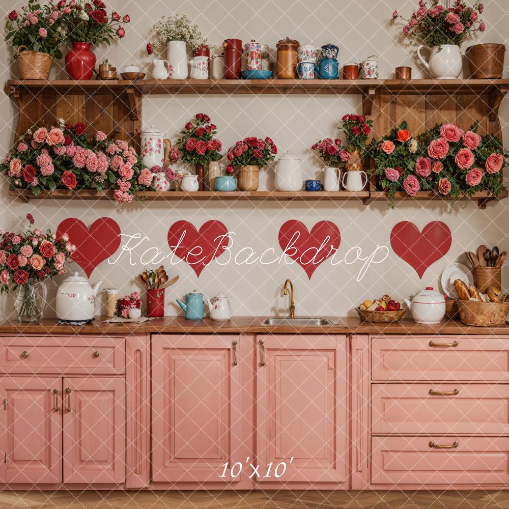 Kate Valentine Kitchen Floral Red Heart Backdrop Designed by Emetselch