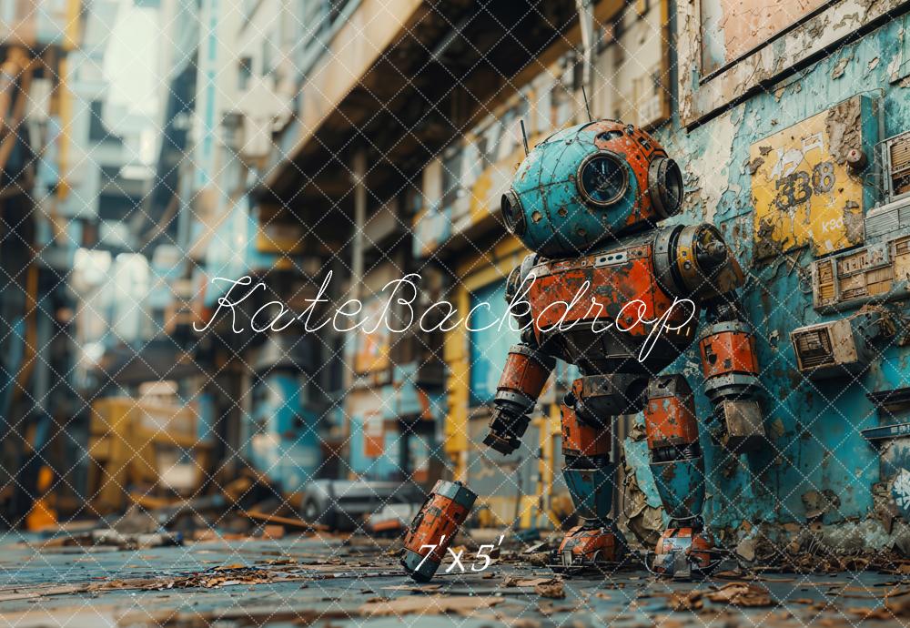 Kate Cartoon Futuristic Robot Urban Street Backdrop Designed by Emetselch