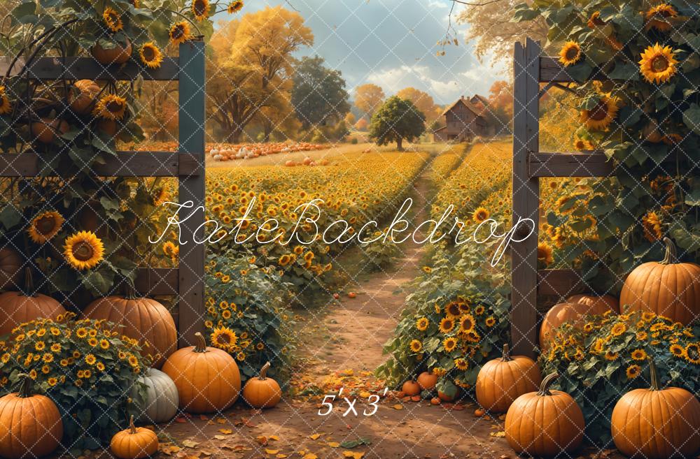 Fondo de campo de calabazas y girasoles de otoño diseñado por Emetselch