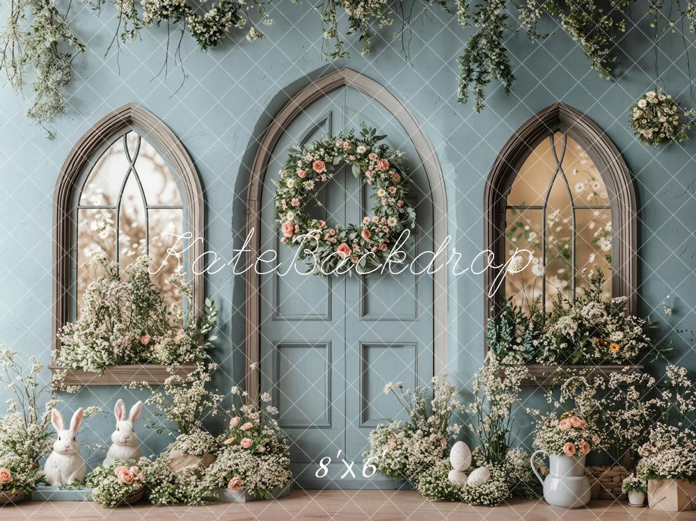 Kate Easter Bunny Floral Blue Door Backdrop Designed by Emetselch