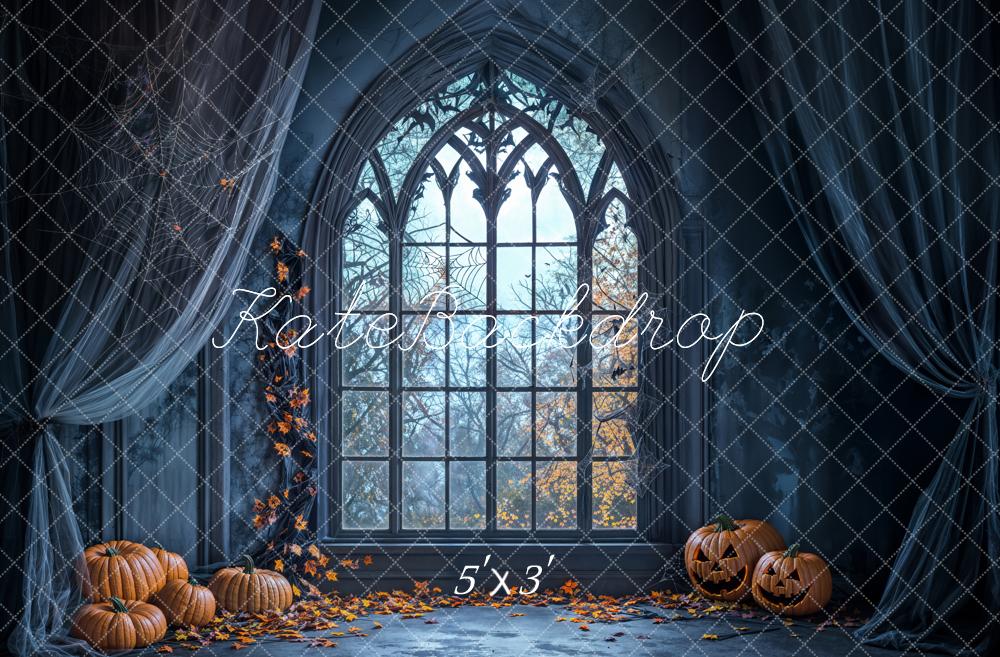 Kate Halloween Gothic Arched Window Curtains Backdrop Designed by Emetselch