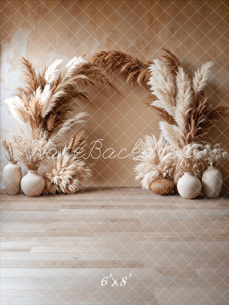 Kate Boho Floral Arch Beige Backdrop Designed by Emetselch