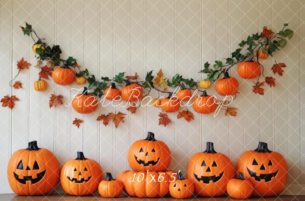 Halloween Pompoen Witte Wand Foto Achtergrond Designed by Patty Roberts