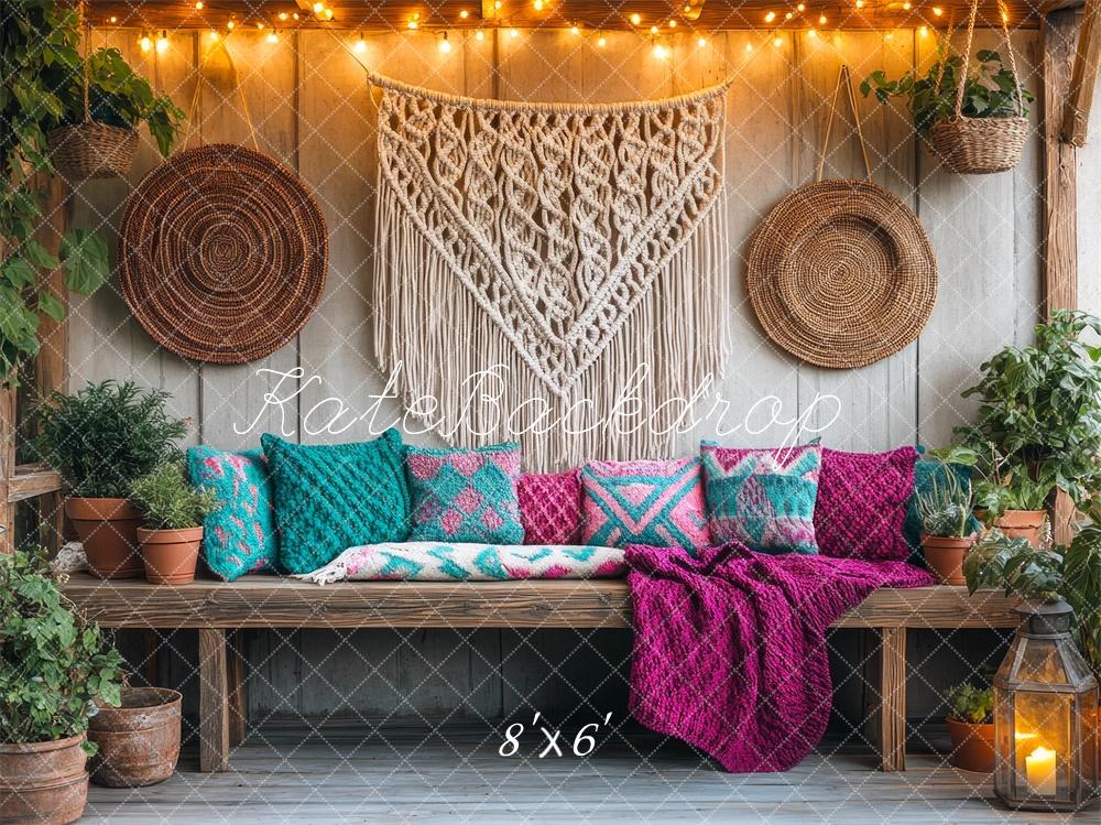 Banco de patio acogedor de macramé bohemio diseñado por Mini MakeBelieve