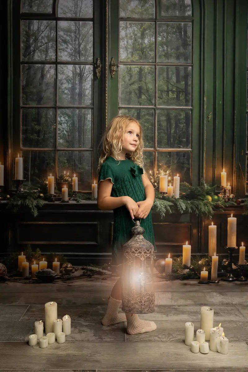 Kate Christmas Green Window Candle Backdrop Designed by Emetselch