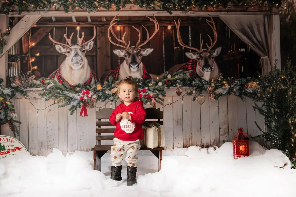 Kate Christmas White Reindeer Stall Backdrop Designed by Mini MakeBelieve