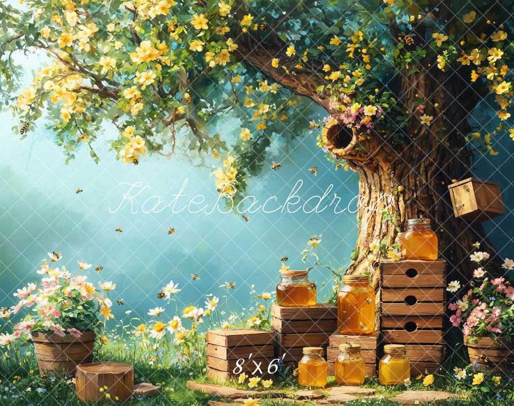 Kate Spring Honey Bee Tree Honeycomb Backdrop Designed by Emetselch