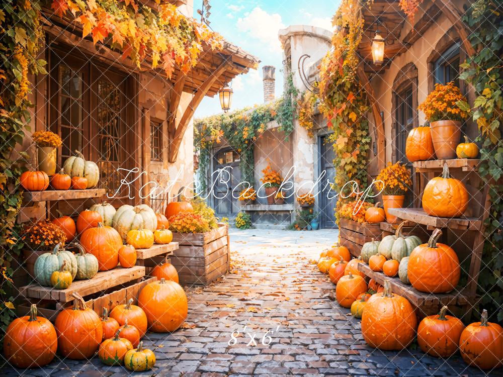 Kate Fall Dreamy Pumpkin Town Street Road Backdrop Designed by Emetselch