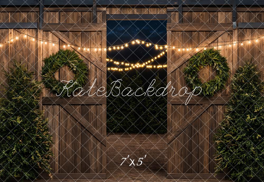 Kate Christmas Tree Barn Brown Wood Door Backdrop Designed by Emetselch