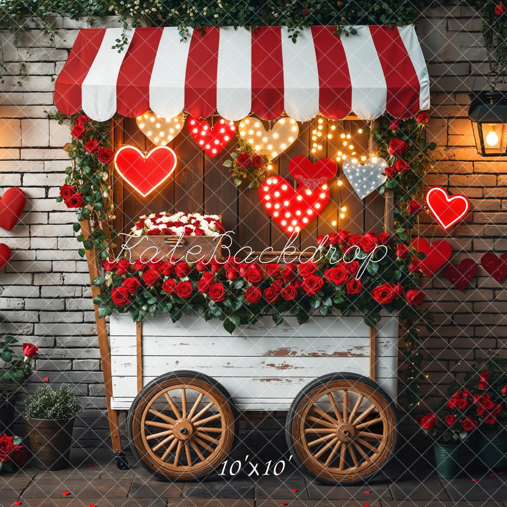 Kate Valentine's Day Romantic Heart Roses Cart Backdrop Designed by Emetselch