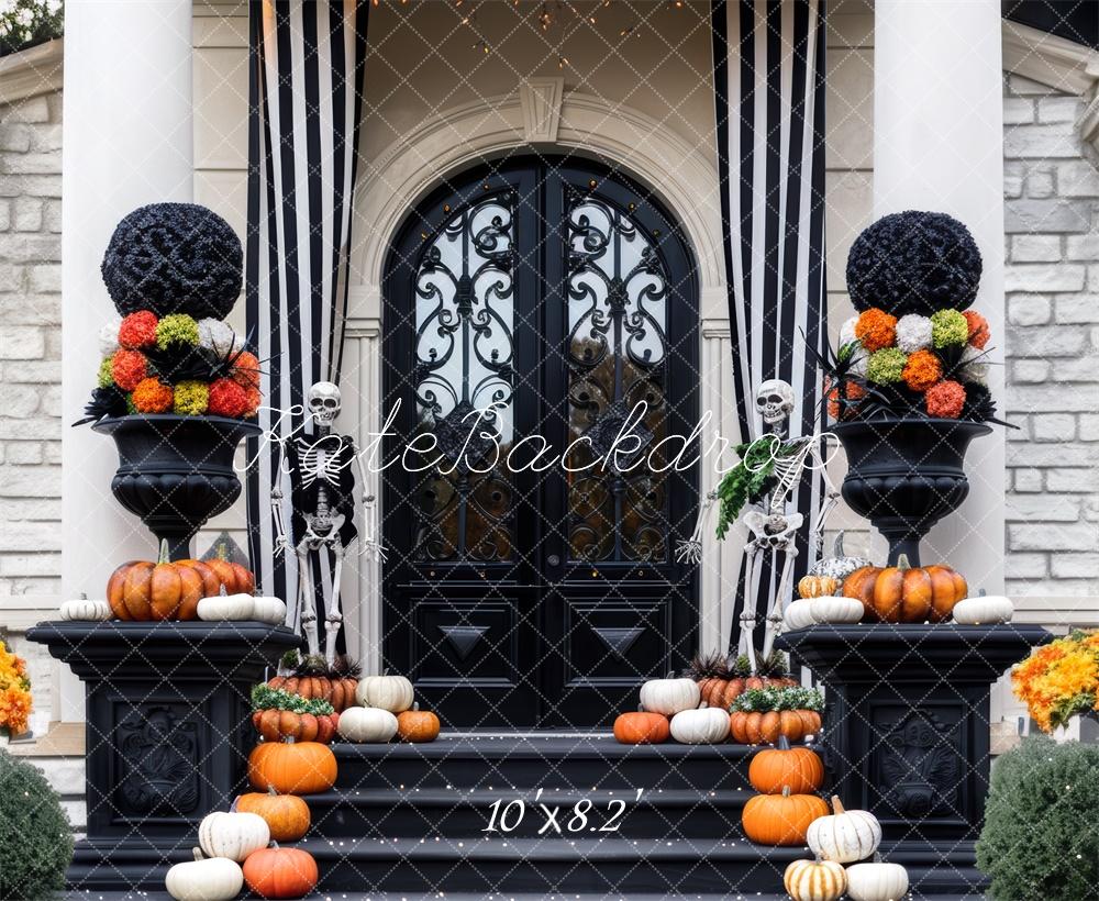 Kate Halloween Skeleton Pumpkin Front Door Backdrop Designed by Mini MakeBelieve