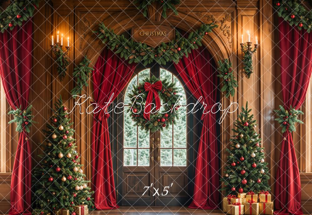 Kate Christmas Tree Arched Door Curtains Wreath Backdrop Designed by Emetselch