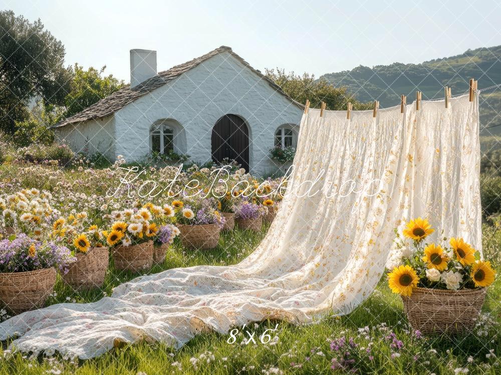 Kate Long Sheet Cottage Garden Sunflowers Backdrop Designed by Mini MakeBelieve