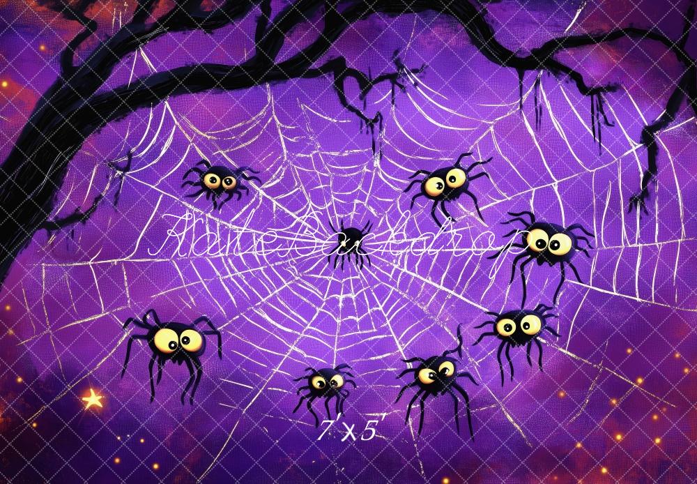 Fondo púrpura de telaraña de Halloween diseñado por Patty Roberts