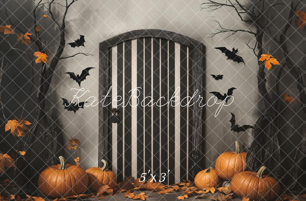 Kate Halloween Pumpkins Door Bats Trees Backdrop Designed by Emetselch