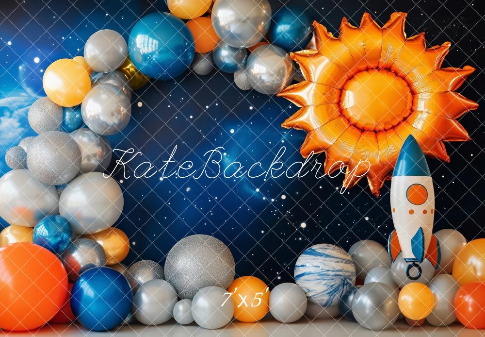 Kate Cake Smash Space Rocket Planet Balloon Backdrop Designed by Patty Roberts