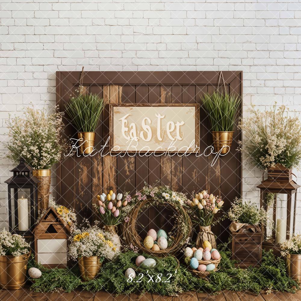 Kate Easter Floral Eggs Rustic Wooden Backdrop Designed by Emetselch