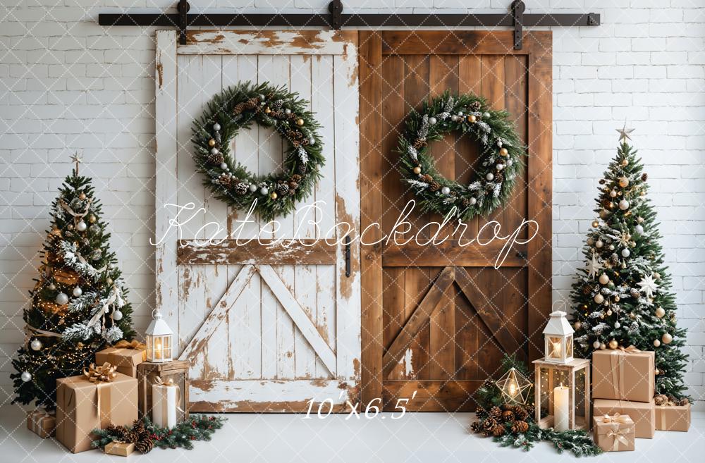 Kate Christmas White Brown Wood Door Backdrop Designed by Emetselch