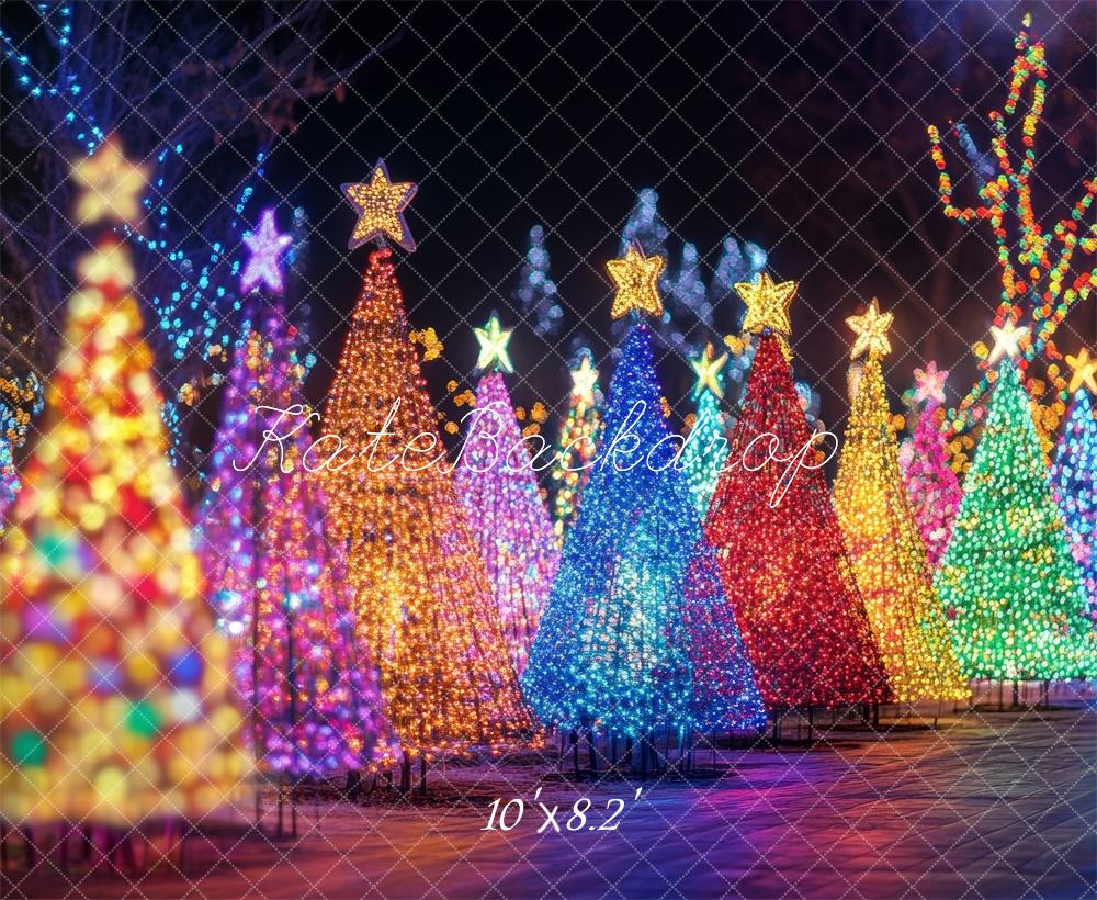 Kate Christmas Night Lighted Colorful Trees Backdrop Designed by Lidia Redekopp