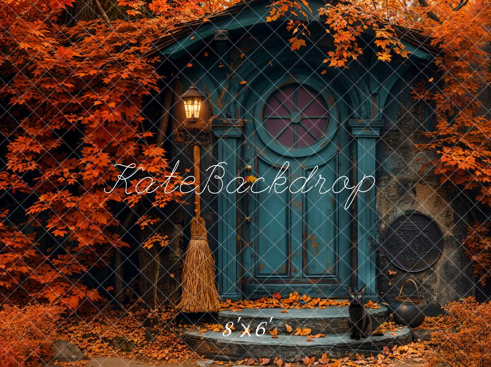 Kate Fall Red Maple Leaf Blue Arch Door Backdrop Designed by Emetselch