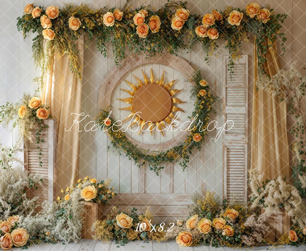 Kate Spring Floral Sun Wreath Rustic Backdrop Designed by Emetselch