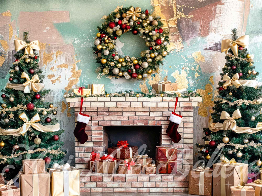 Kate Christmas Indoor Brick Fireplace Colorful Graffiti Wall Backdrop Designed by Mini MakeBelieve