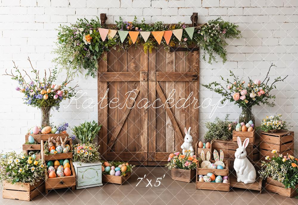 Kate Easter Barn Door Bunny Floral Backdrop Designed by Emetselch