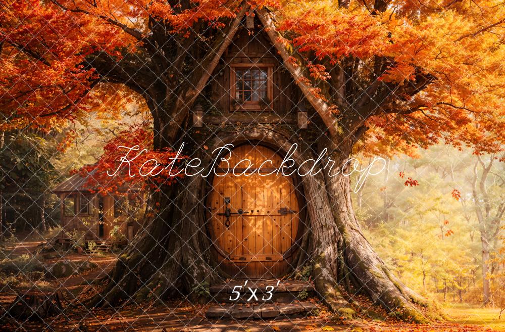 Fall Maple Leaves Treehouse Forest Foto Achtergrond Designed by Emetselch