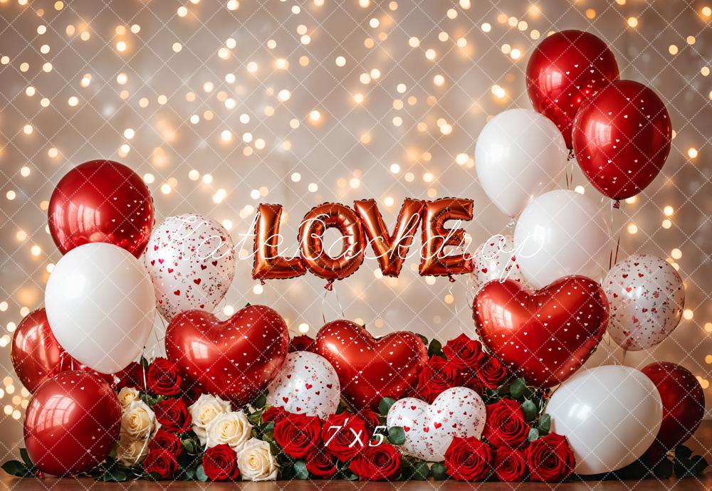 Kate Valentine's Day Balloons Roses Bokeh Backdrop Designed by Emetselch