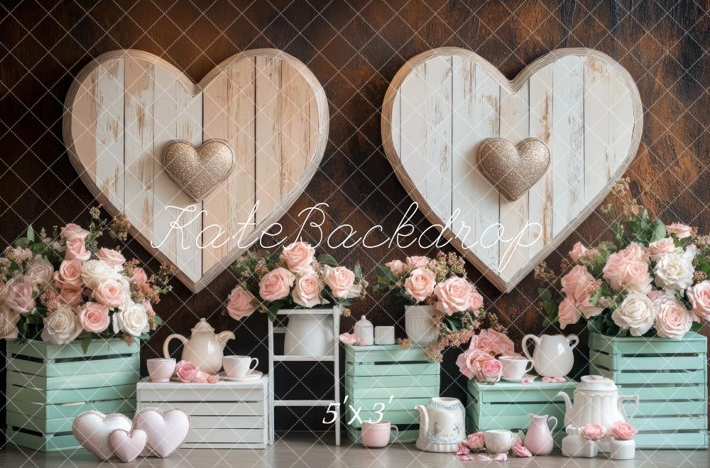 Kate Valentine Wood Heart Roses Backdrop Designed by Mini MakeBelieve