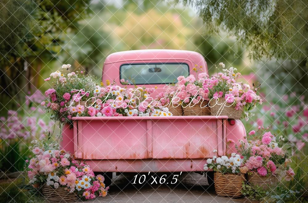 Kate Valentine Vintage Pink Truck Flower Backdrop Designed by Patty Roberts